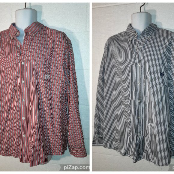 CHAPS Easy Care Mens Size XL Set of 2 Long Sleeve Striped Button Up Dress Shirts - Picture 1 of 10